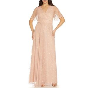Adrianna Papell elegant, V-necked, flutter sleeve, gown in blush size 20W, EUC